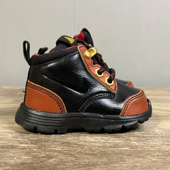 Nike ACG Toddler Boots Black & Brown Leather Lace-Up Waterproof Rubber sz 4C - Picture 1 of 8